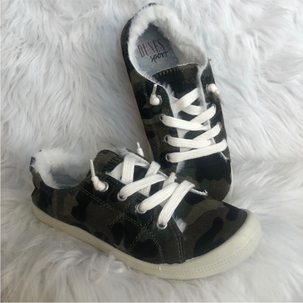 Dunes Sport Camo Sneakers REESA-COZY Camo Fur Slip-on, size 7M Camouflage